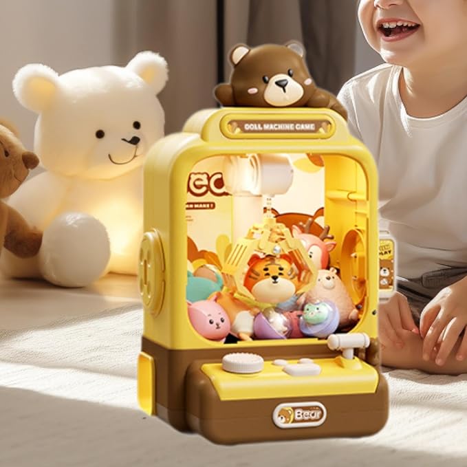 Yiju Electronic Claw Machine Prize Dispenser Toy and Sounds Grabber Plush Kids Vending Toy for Kids Children Boys Girls, Brown