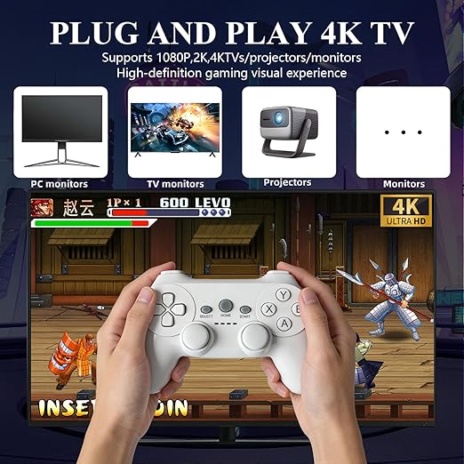 H10 Retro Game Stick 4K HDMI Gaming Console: 30,000+ Preloaded Games | Enhanced Game Helper Features | Plug & Play | Stick Controllers for Family & Adult Retro Gamers