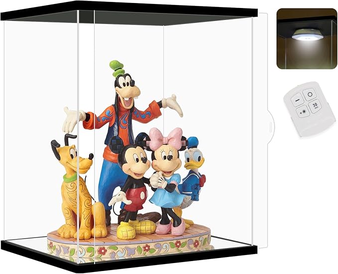 NONEMEY Clear Acrylic Display Case with Remote Control Light for Collectibles, Dustproof Model Showcase Organizer Box, Display Case for Collectibles (10.2x9.4x13.4inch,26x24x34cm)