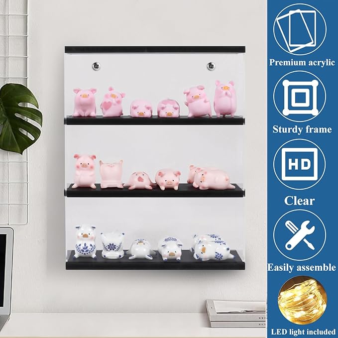 DuvinDD Acrylic Display Case Wall Mounted Funko POP Shelves, Clear Collectibles Showcase Display Cabinet with Sliding Door for Lego Figure Dustproof Hot Wheels Storage Box Black(11.8x3.3x14.8inch)