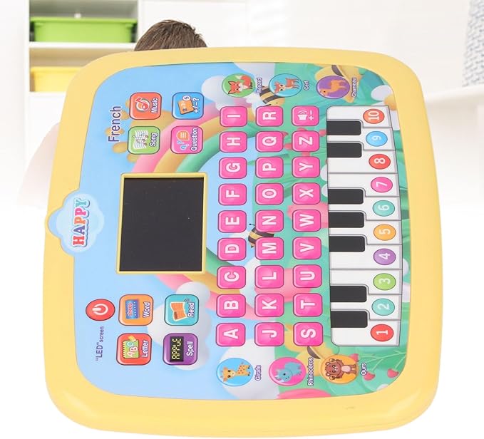 French Learning Tablet,LED Screen French Learning Machine Children Early Education Toy Interactive Pad Reading Machine for Kids (Yellow)