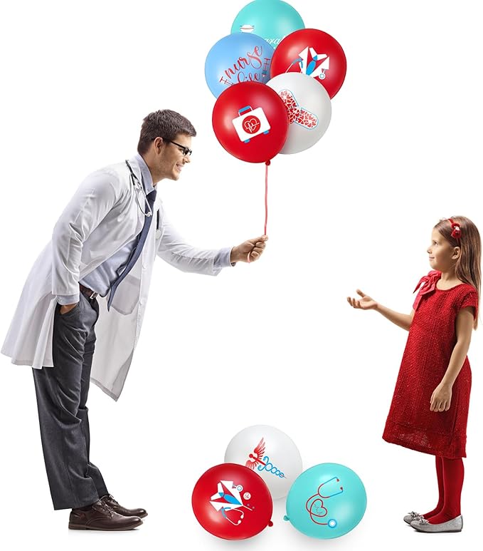 Skylety 48 Pieces Nurse Balloons 12 Inch Congrats Nursing Latex Balloons Bulk Party Decoration Supplies Nursing School Graduation Decoration for Happy Nurse Week Cna(Red, Blue and White)
