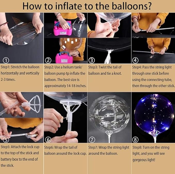 LED Balloons Light Up, 10 Pack LED Balloons with Sticks, 20 Inch Clear Bobo Balloon with Lights Helium Glow Bubble Lights for Party Supplies Valentines Decor (Cold White)