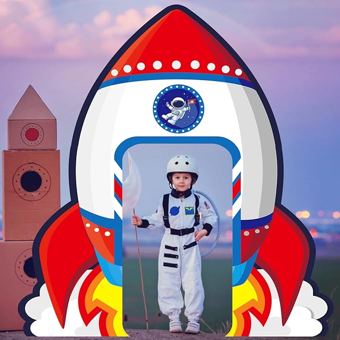 Spcae Birthday Decorations Outer Space Party Supplies Rocket Ship Door Banner Backdrop Astronaut Planet Photograph Background Photo Prop Galaxy Solar System Themed Porch Sign for Kids Boys Girls