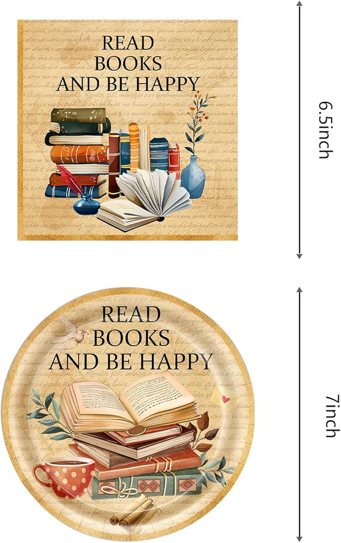 Book Birthday Party Supplies, include 20 Plates and 20 Napkins, for Vintage Book Club Library Reading Party Decorations