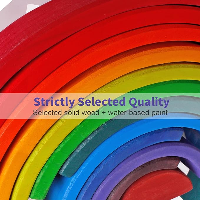 SHIERDU Wooden Rainbow Stacking Toy, 12-Piece Wooden Building Block Set, Wooden Building Block Nesting Puzzle, Early Childhood Matching Education and Learning Montessori Toys 3 4 5 6 Years Old