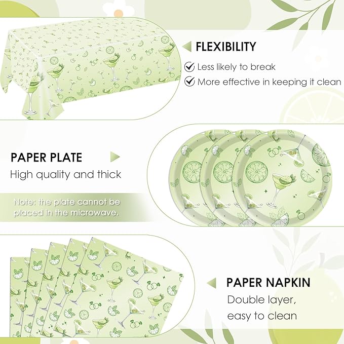 41Pcs Martini Birthday Party Decorations,A Tiny Bit Older Birthday Decor Set Weenies and Tinies Party Martini Napkins Plates Tablecloth丨Green Martini Bridal Shower Casino Bachelorette Party,Serves 20