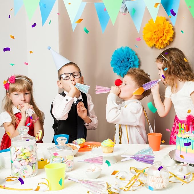 24 pcs Party Blowers, Noise Makers Glitter Metallic Fringed Party Horns for Birthday Blow Horns Graduation Sporting Party Favors Supplies