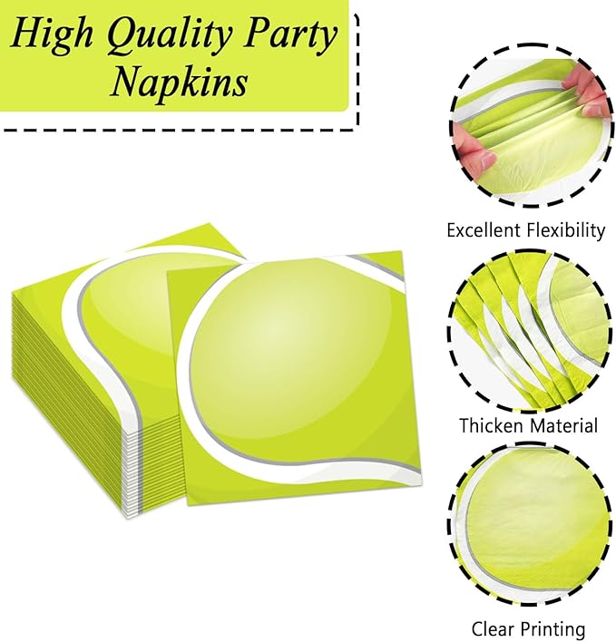 Qyeahkj 50 Guests Tennis Plates and Napkins Party Supplies Tennis Ball Birthday Party Decorations Disposable Tableware Set Sports Dinnerware Favor for Kids Baby Shower Decorations, 200PCS
