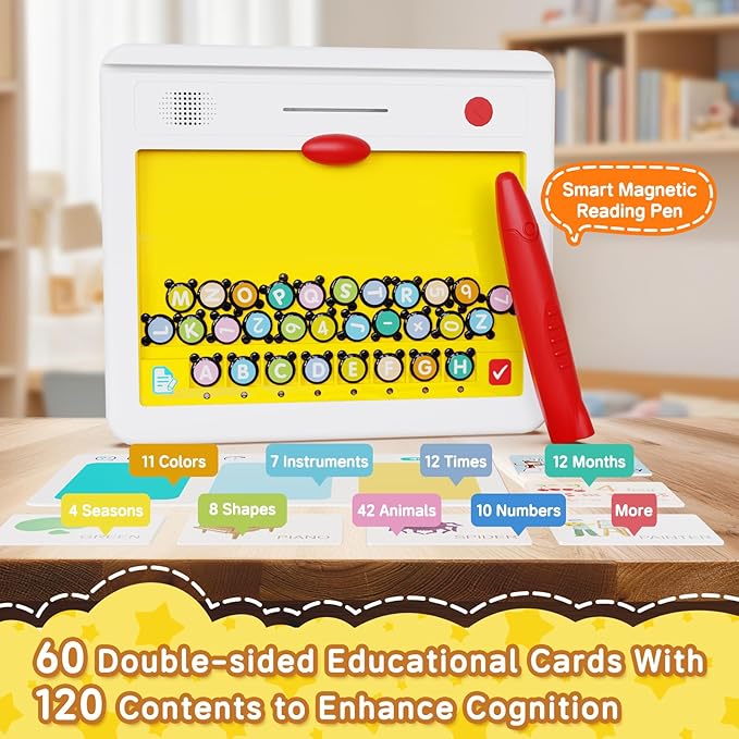 Electric Educational Learning Toys for Kids 3+, Magnetic Pen Reading Machine with Letters, Numbers, Symbols, Image Recognition for Toddlers, Preschool Learning Activities Toys for Boys Girls