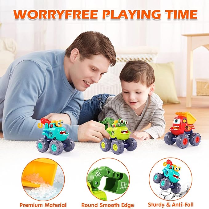 OCATO Monster Truck Toys for 1 2 3 Year Old Boy Birthday Gift, Construction Toys Pull Back Cars for Toddlers 1-3, Baby Boy Toys Toddler Kids 1st Birthday Gifts 1 2 3 Year Old Boy Toys