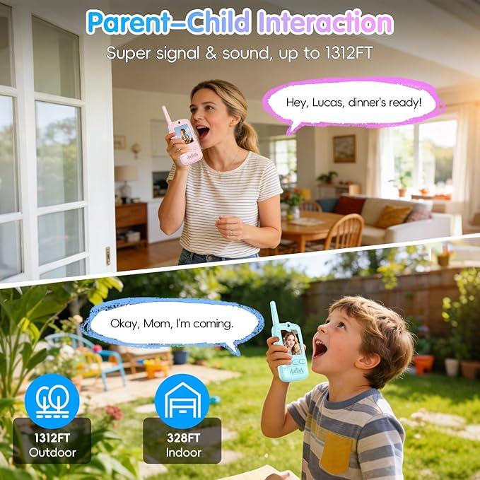Artman Video Walkie Talkies for Kids, 2 Pack Rechargeable Walkie Talkies with Screen, Long Range Two Way Radios Toys for Family Games, Outside, Camping, Birthday for Boys Girls Ages 3-12 (Blue & Pink)