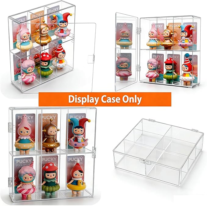 6 Compartment Acrylic Display Case for Collectibles -Stackable Display Box with Lid, Clear Plastic Storage Bins for Action Figures, Dolls, Toys, Miniatures, Hobby Figures