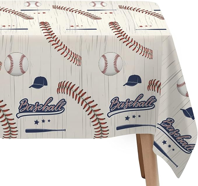 Baseball Party Tablecloth, 4 Pack (54x108in) - Disposable Material, Red & Blue, Rectangular, Table Decorations for Birthday, Baby Shower, Sports Themed Events