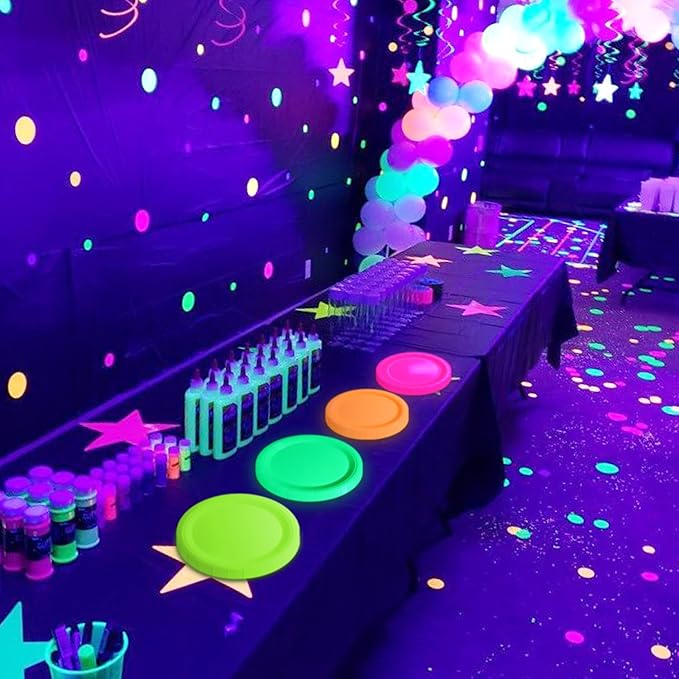 80 PCS Glow In The Dark Plates Neon Party Decorations, 4 Colors Neon Paper Plates Birthday for Glow Birthday Supplies Let's Glow Party Decorations, 9 Inch (80)