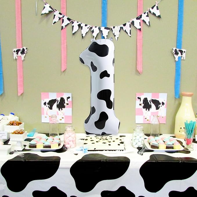 Cow Print Number 1 Balloon, 40 Inch, Self Sealing, Aluminum, Unisex, Birthday Decoration Supplies