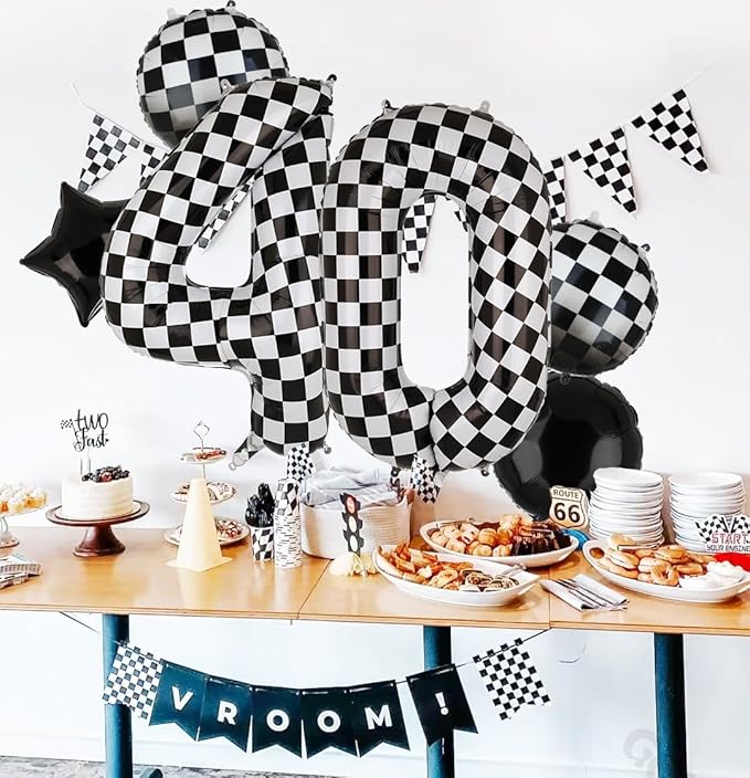 40 Inch Checkered Number Balloon 4 Black and White Race Car Birthday Balloons Baby Hippie Smile Party Shower Boys 4th Birthday Race Car Theme Party Decor Supplies 5 Pcs