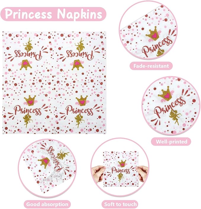 100 Pcs Pink Castle Napkins, Disposable Princess Napkins, Castle Decorations - 13 x 13 Inches