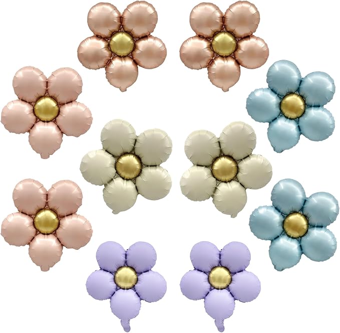 ZHENGYE 10 Daisy Balloons - Flower Mylar Balloons for Baby Shower, Wedding, Birthday Party Decoration Supplies