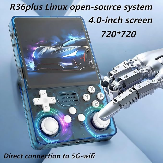 R36Plus Retro Handheld Gaming Console, Portable Retro Game Console,4.0" IPS Screen, Support 15000+ Games/26+ Emulator, Handheld Emulator(Transparent Black/64G)