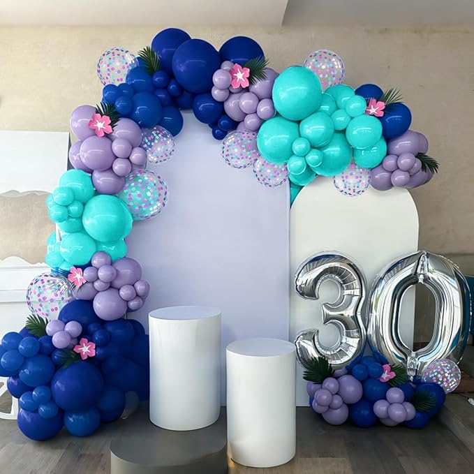 Purple and Blue Balloons, 60pcs 12 Inch Royal Blue Teal Macaron Purple Confetti Birthday Balloons for Girl Fun Theme Birthday Beach-Inspired Party Supplies Baby Shower Party Decorations