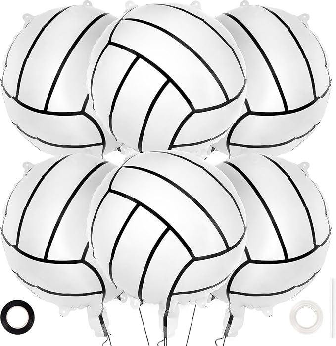 Volleyball Foil Balloons, 6 Pcs Volleyball Sports Balloons, Small Volleyball Helium Mylar Balloons for Volleyball Sports Themed Birthday Party Decorations Supplies