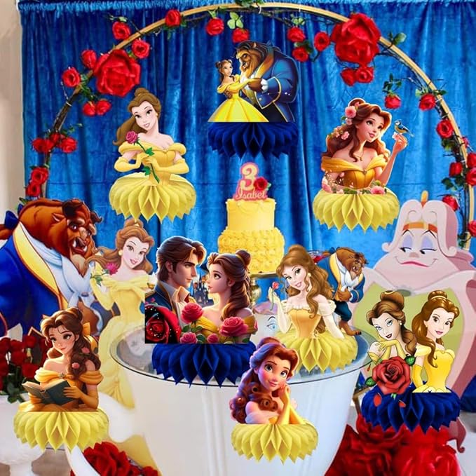 8Pcs Beauty & Beast Table Centerpieces Birthday Party Supplies Double Side Table Decorations for Girls Party Decorations