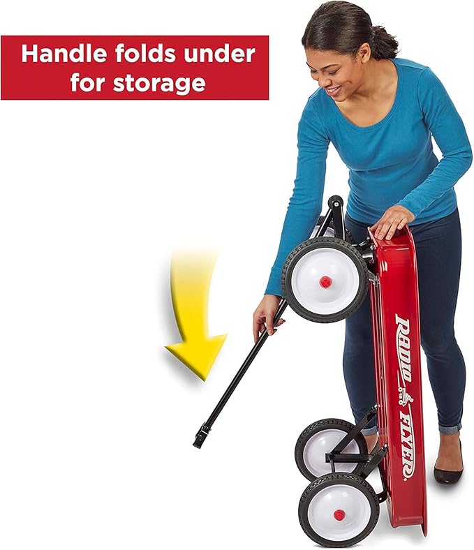 Radio Flyer Classic Red Wagon, for Kids 1.5+, All-Steel Body with No-Scratch Edges, 10” Rubber Tires Extra-Long Handle Folds Under Controlled Turning Radius 200 lb Capacity Wagon for Kids or Cargo