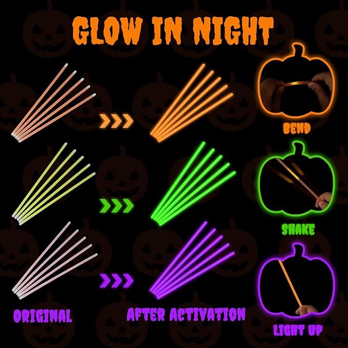Green Orange Purple Glow Sticks Toys Gifts for Kids 72 PCS, Light up Party Favors Supplies Accessories for Adults, Non Candy Treat Gift Bag Stuffers, Classroom Carnival Games Prizes for Boys Girls