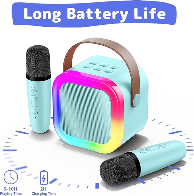 Fede Karaoke Machine for Kids Adults, Mini Karaoke Machine with 2 Wireless Microphones, Portable Bluetooth Speaker with Voice Changing Effects & LED Lights, Best Gifts Toys for Girls and Boys