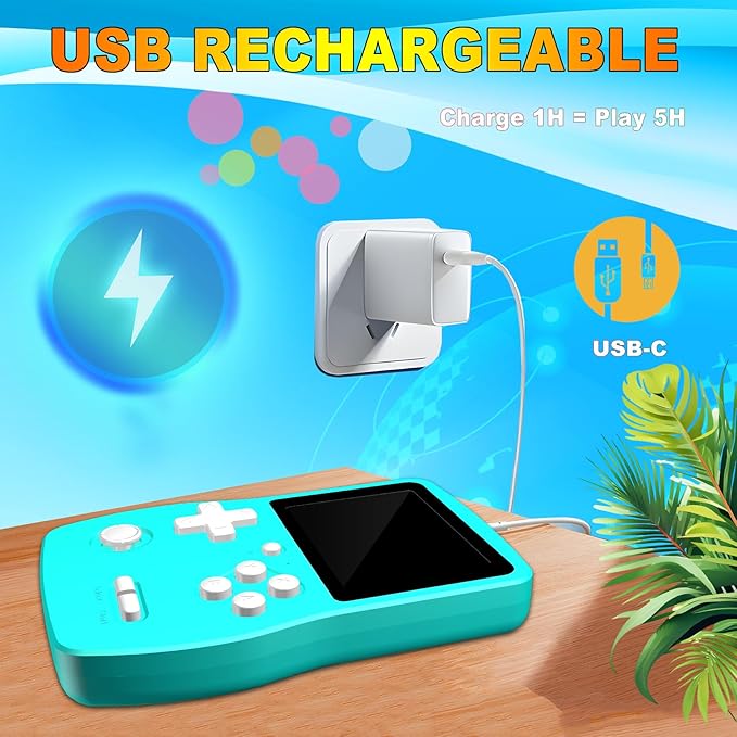 32 Bit Handheld Game for Kids Preloaded 139 Retro Video Games, 3.0'' IPS Screen and Rechargeable Battery Portable Gaming System, Mini Travel Electronic Toy Gifts for Boys Girls (Cyan)