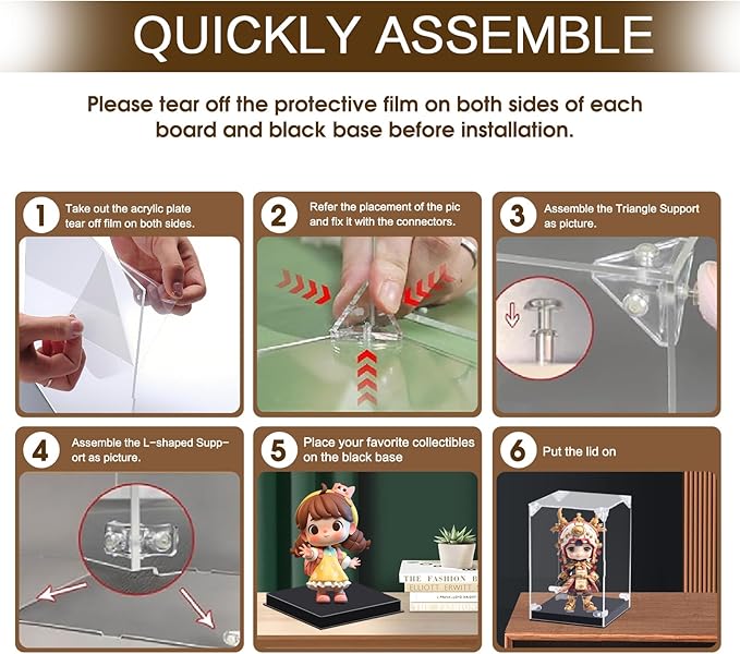 Acrylic Display Case for Action Figures,Clear Acrylic Display Box for Collectibles Home Storage & Organizing Figures Models Doll Toys 6" Lx6 Wx8 H
