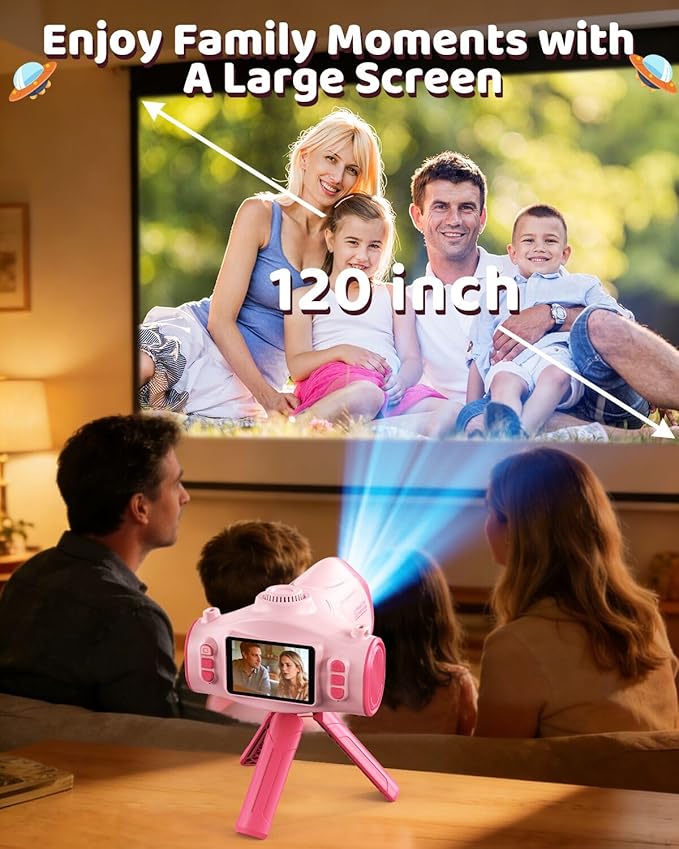 Kids Camera with Projector, 1080P HD Digital Camera for Kids Ages 3-12, 48MP Photo Video Recorder with Stand 32GB SD Card Included, Christmas Birthday Gifts Toy for Girls Boys (Pink)