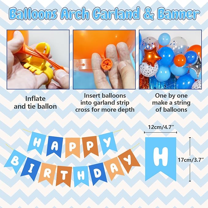 Blue Dog Birthday Party Decorations Supplies, Blue Tinsel Foil Fringe Curtain Backdrop Table Skirt Decor Balloon Garland Arch Happy Birthday Banner Kit for Boy Girls -110 Pcs