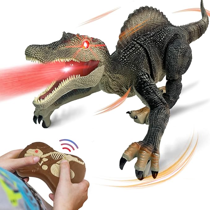 TALGIC- Remote Control Dinosaur Robot - Realistic Walking, Roaring, and Spraying Spinosaurus Toys - Light up and Shaking Head and Tail Robot Dinosaur for Kids Ages 3+
