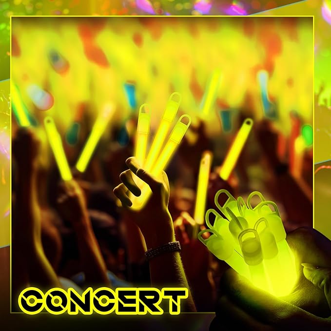 Lewtemi 50 Pack 4" or 6" Bright Glow Sticks Bulk, Glow in the Dark Party Supplies Birthday and Holidays (4 Inch,Yellow)