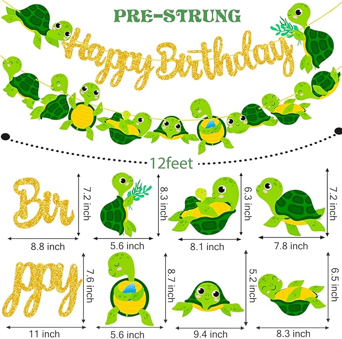 Sea Turtle Birthday Party Banner Baby Turtle Birthday Party Decorations 2Pcs Turtle Cutout Banners Ocean Sea Turtle Party Decoration for Under The Sea Baby Shower Supplies