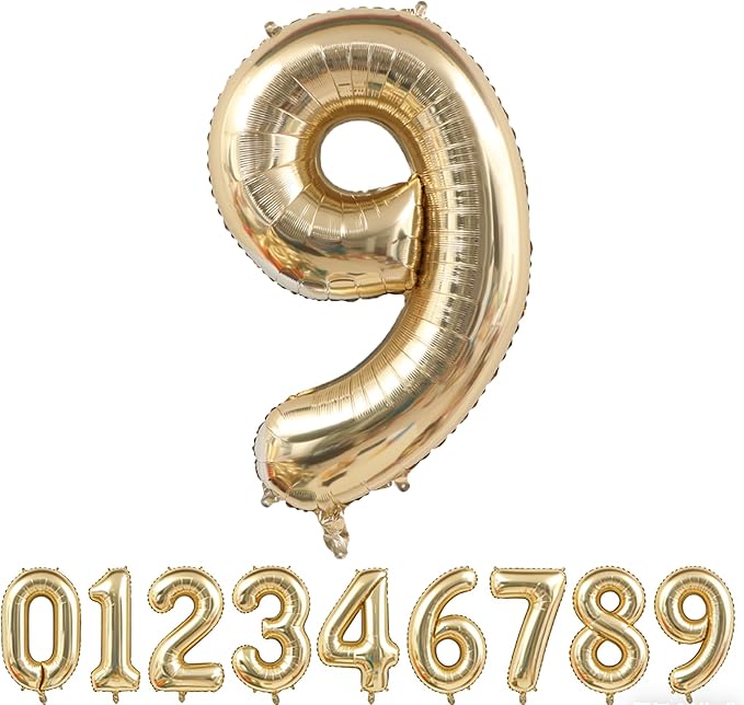 40 Inch Light Gold 9 Number Balloons Champagne Gold Giant 9 Foil Mylar Helium Large Digita Balloon for Girls Boys 9th Birthday Jumbo Balloon Anniversary Graduation Events Party Decorations Supplies