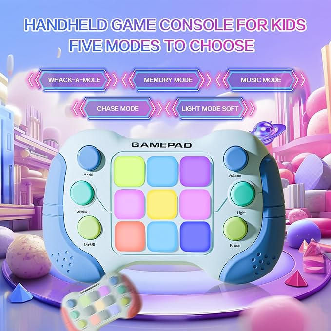Christmas Fast Push Game Fidget Toys Handle, Upgraded Flashing Quick Press Games Pro for Kids, Speed Push Light Up Fidget Game, Educational Handheld Console Gamepad Toy for Boys, Girls (Blue)
