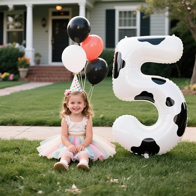 40 Inch Cow Print Balloon Number 5 Balloon Jumbo Mylar Foil Helium Balloon for 15 25 35 50 Big Giant Jumbo Huge Foil Mylar Balloons 55th 65th Birthday Balloons Men Women Party Decorations