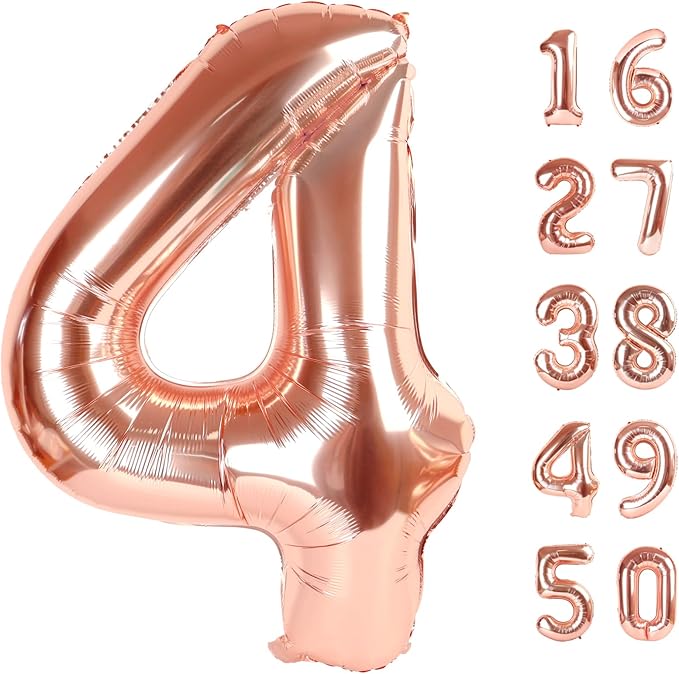Rose Gold Number 4 Baiioons 40 Inch Number Balloons Giant Jumbo 14 24 Foil Mylar Helium Number Digital Champagne Gold Birthday 40 Birthday Party Anniversary Events Party Decorations