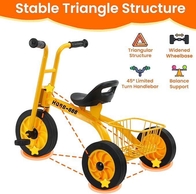 Kids Tricycle for Ages 3-8, Kids Trike with Adjustable Seat, Storage Basket, Preschool Daycare Toddler Bike, Birthday Gift and Toy for Boys and Girls