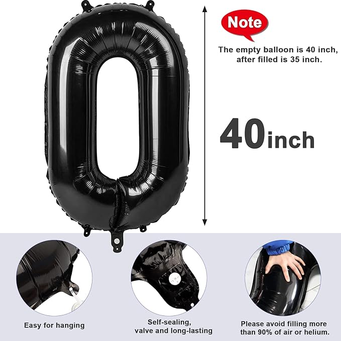 Number 0 Balloons 40 Inch Black Number Balloons for 10 20 30 40 50 60 70 80 90 100 Numbers Balloon Birthday Decorations Wedding Event Baby Shower
