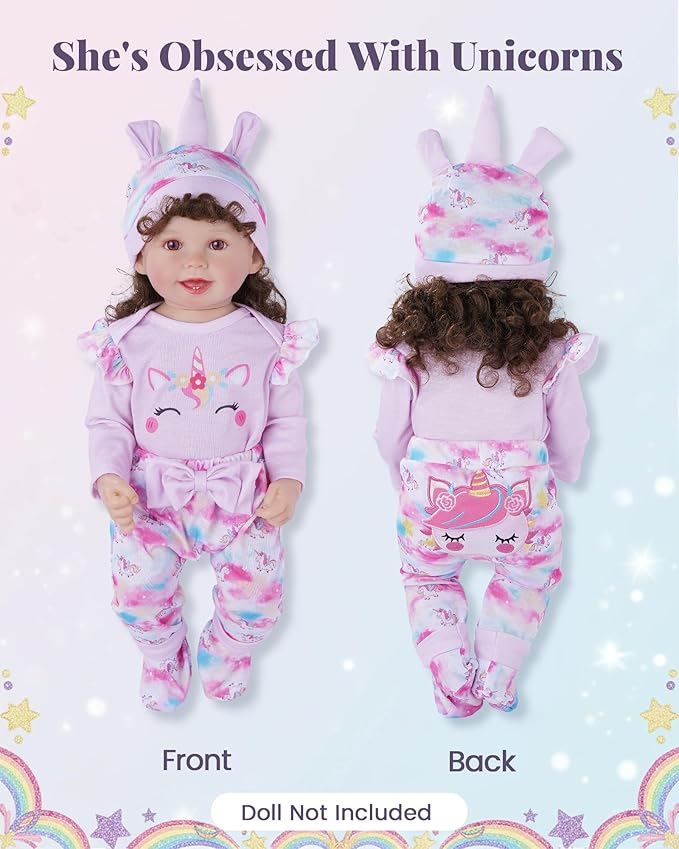 BABESIDE Reborn Baby Doll Clothes Set - 4 Piece Doll Outfit Accessories for 17-22 Inch Dolls, Includes Pony Hat, Striped Top, Overalls, and Socks for Boys & Girls, Perfect for 3+ Year Old Kids