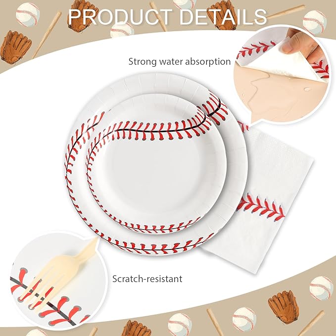 96pcs Baseball Paper Plates Baseball Field Party Plates and Napkins Cups Disposable Tableware Set for 24 Guest Kids Birthday Party Celebratory Banquet Table Supplies Decorations