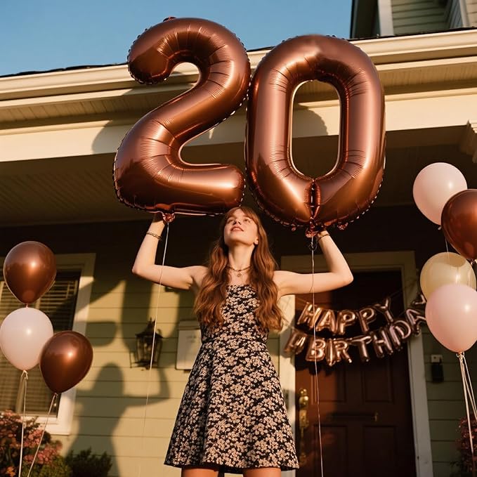 40 Inch Dark Brown Balloon Number 20,Chocolate Jumbo Mylar Foil Helium Balloon for 20th Digital Balloons for Birthday Party,Wedding Anniversary Party Decorations