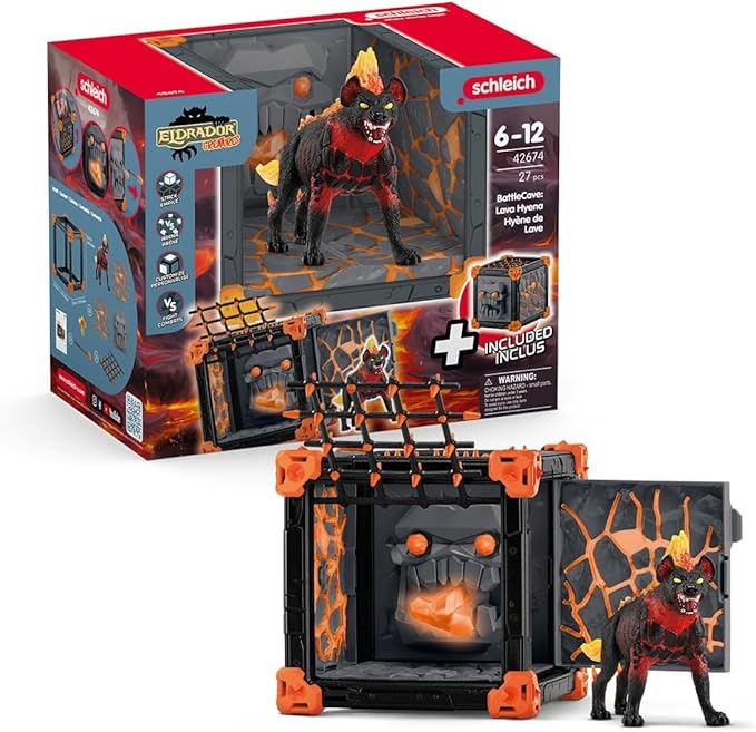 Schleich Eldrador Creatures - 27 PC Lava Battle Cave with Dog Toy Playset - Hell Hound Figurine Set for Boys and Girls with Expandable Fortress - Interactive, Imaginative Play for Kids Ages 7+ | 42674