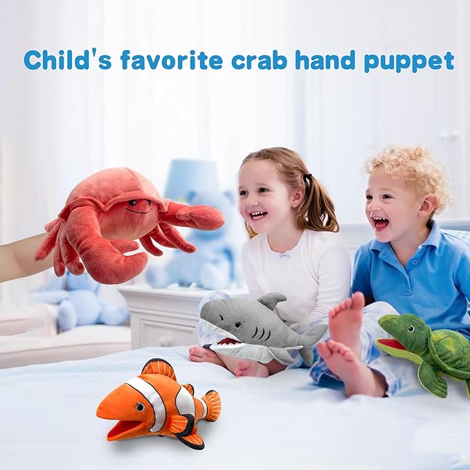 Hand Puppe t Crab Puppet,13" CRA b Pupp et Animal Puppets for Kids Realistic Plush Puppets Stuffed Crab Toys, CRA b Hand Puppet with Moveable Mouth Puppet Role Play Teaching