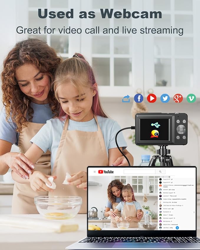 Digital Camera, FHD 1080P Kids Camera, 44MP Point and Shoot Digital Cameras with 32GB Card, 16X Digital Zoom, Anti Shake, Compact Small Cameras for Boys Girls Teens Students, Black