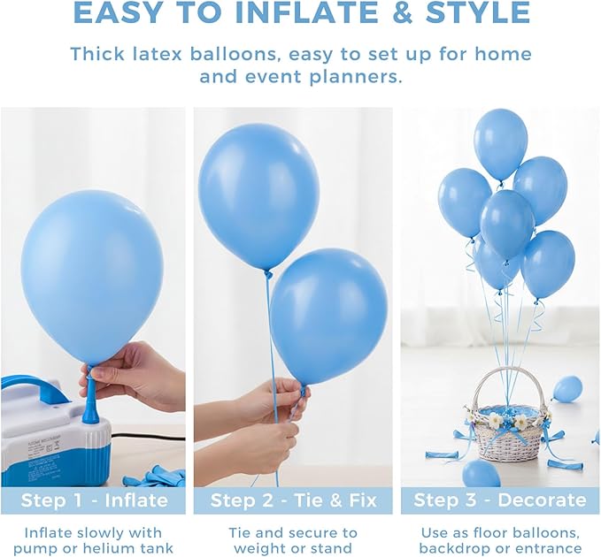 LovesTown 110PCS Latex Balloons 12inch Party Balloons Arch with Ribbon for Birthday Baby Shower Wedding Party Decorations Blue (Pack of 2)